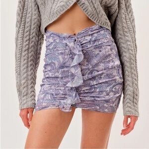 For Love and Lemons Annabelle Ruched Mini Skirt Purple Paisley Sz XS NEW